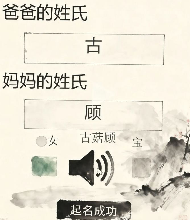 爸姓古媽姓顧 AI給孩子取名古菇顧： 古菇顧名字測(cè)試，打分~